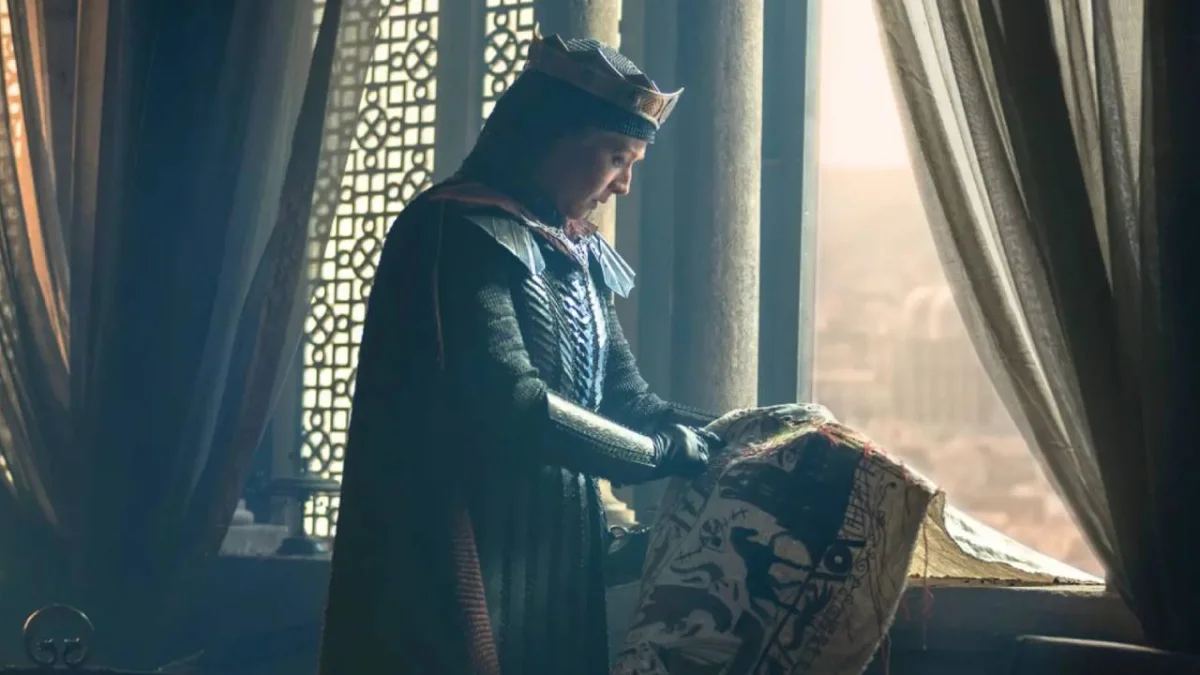 A Casa do Dragão: Rhaenyra coroada em tapeçaria com manchas de sangue