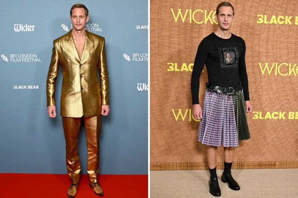 Alexander Skarsgård: peruca cinza em homenagem a Olivia Colman marca divulgação de Wicker