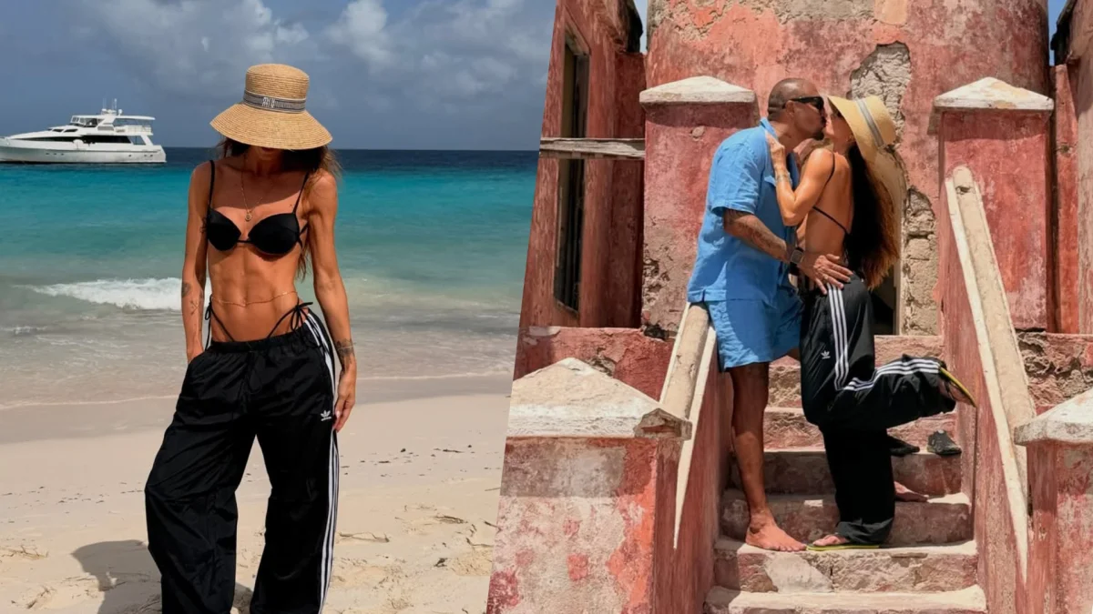Aline Gotschalg posa com abdômen trincado e ganha beijo