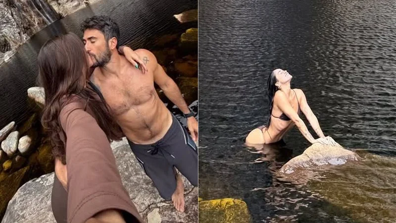 Ana Clara Winter se declara a Lucas Galhardo em passeio na cachoeira