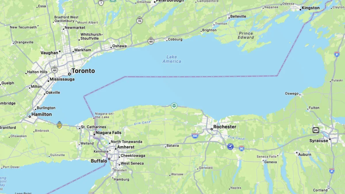 Apple renomeia Lake Ontario para "Lake America" nos Maps