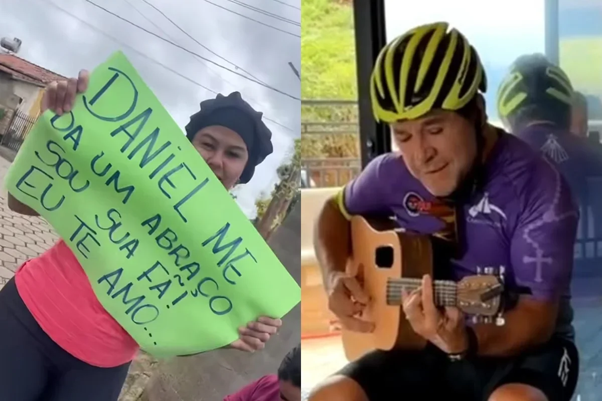 Cantor Daniel encontra fãs que esperaram horas no Caminho da Fé
