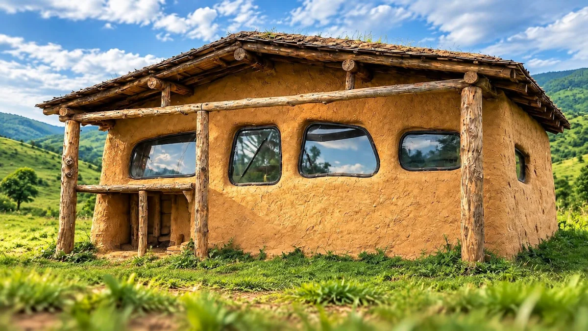 Casa de terra em Los Hornillos usa 12 para‑brisas como janelas