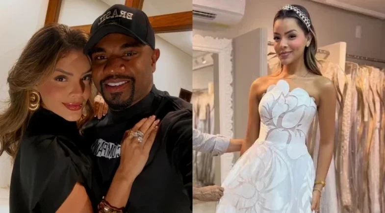 Davi Brito divulga registros do vestido de noiva escolhido por Emily Araújo