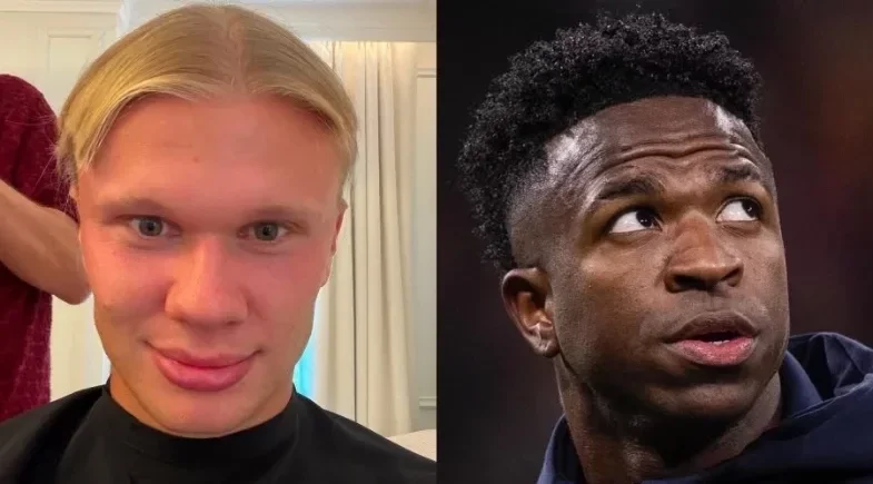 Erling Haaland estreia cabelo curto e ganha “Legal” de Vini Jr.