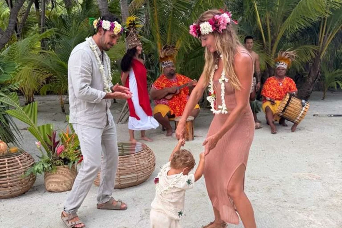Gisele Bündchen mostra férias no Taiti com o filho River