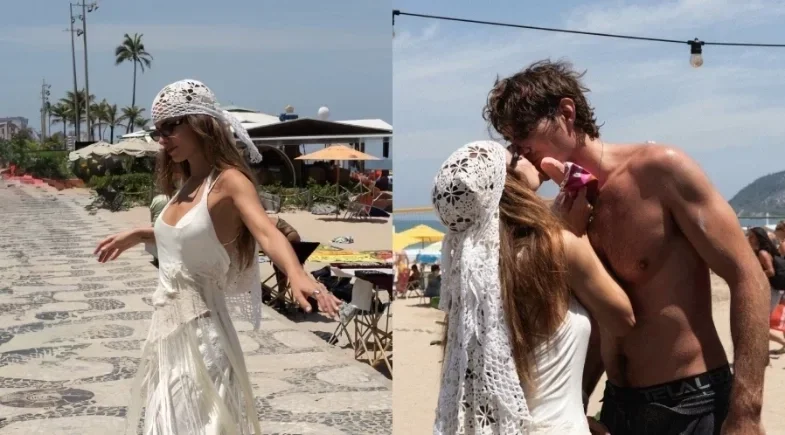 Giulia Be posa aos beijos com Conor Kennedy em Copacabana