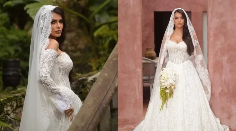Isabella Arantes abre álbum de noiva e revela vestido sob medida