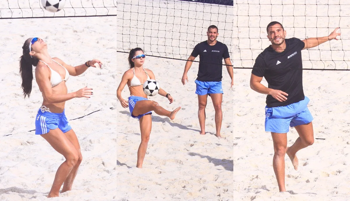 Jade Picon: casal aparece jogando futevôlei de shorts iguais