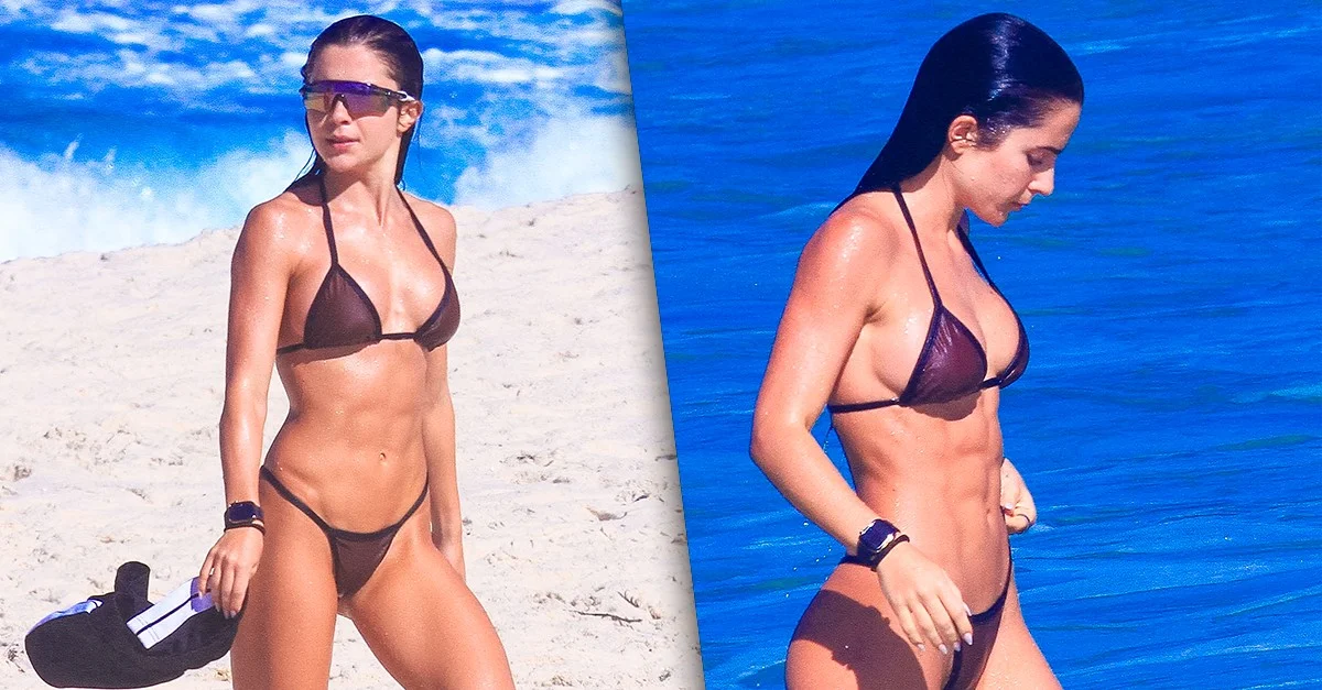 Jade Picon ostenta shape definido em biquíni de fita