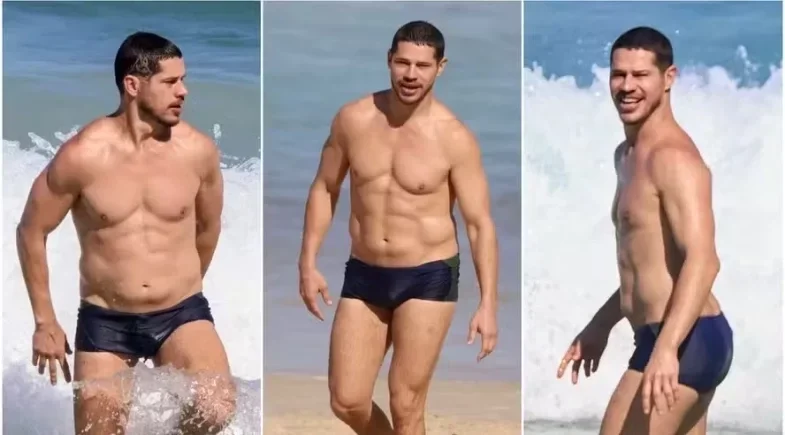 José Loreto exibe shape definido em praia da zona sul do Rio
