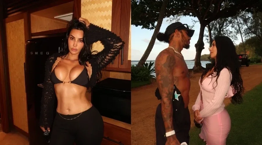 Kim Kardashian divulga registros de férias ao lado de Lewis Hamilton