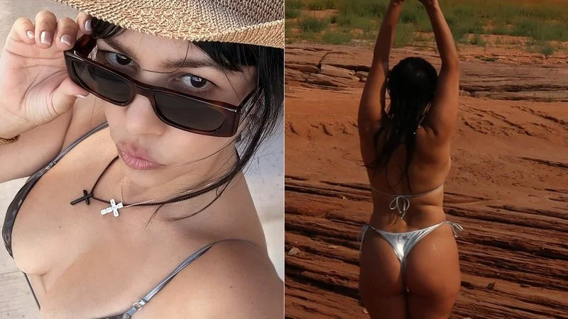 Kourtney Kardashian recebe elogios por fio-dental nos cânions de Utah