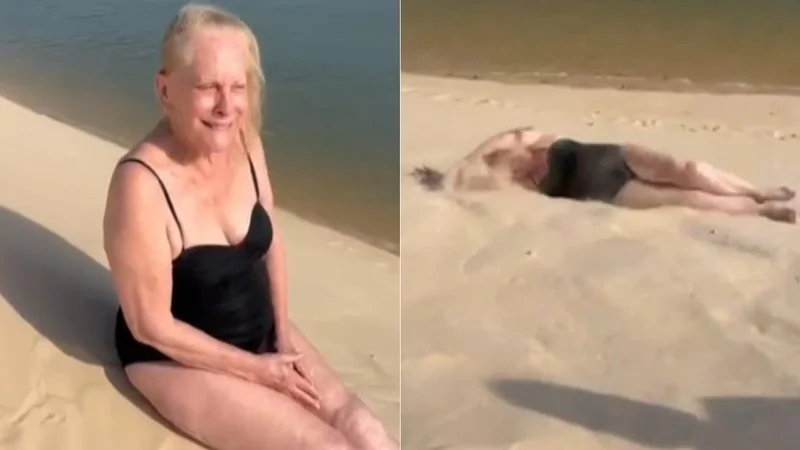 Lucinha Lins rola na areia nos Lençóis Maranhenses e diverte público