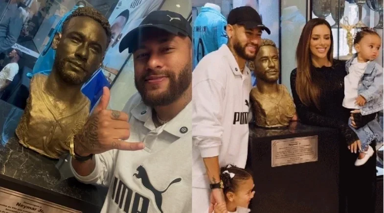 Neymar visita memorial do Santos após inauguração de estátua