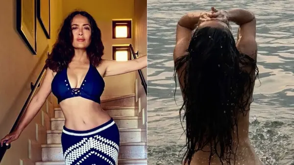 Salma Hayek comemora 60 anos com banho de mar nua