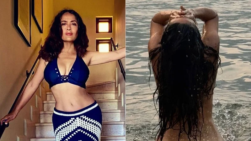 Salma Hayek comemora 60 anos com banho de mar nua
