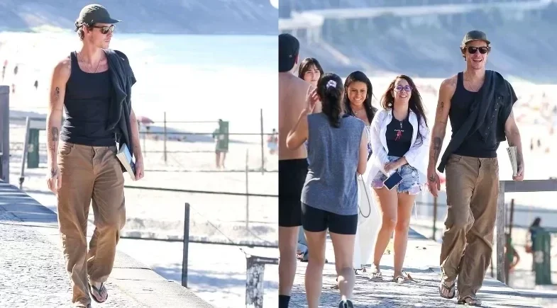 Shawn Mendes é tietado na orla do Rio sem Bruna Marquezine