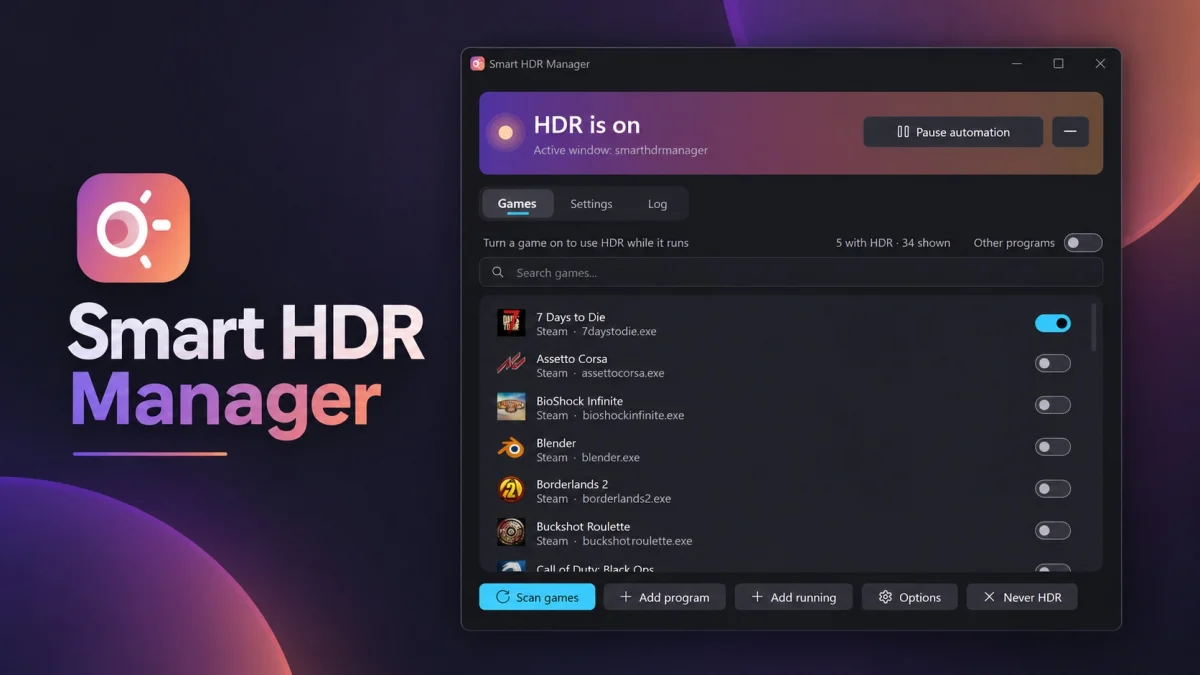 Smart HDR Manager ativa HDR automaticamente em jogos e vídeos