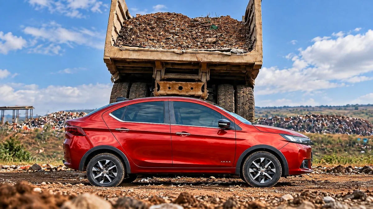 Tata Aeris suporta 20 toneladas de cascalho e segue dirigindo após teste