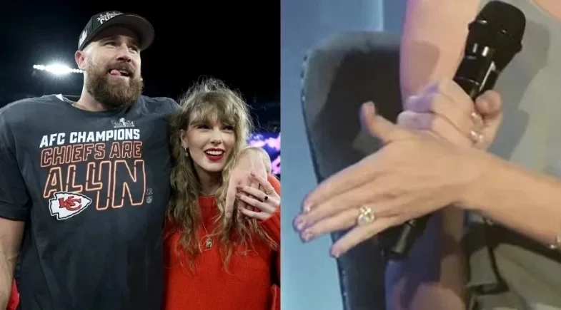 Taylor Swift mostra anéis de noivado e aliança juntos no Grammy