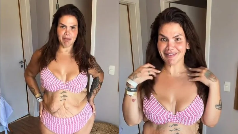 Thais Carla posa de biquíni e ironiza críticas após perder 120 kg
