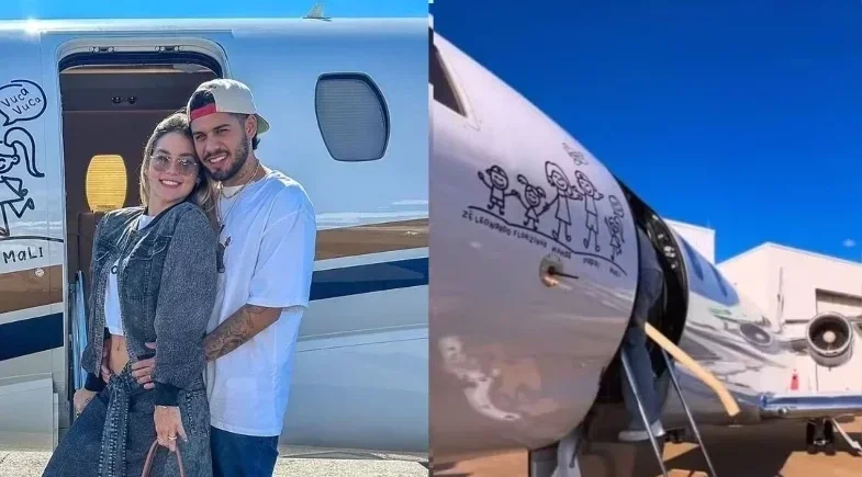 Zé Felipe personaliza avião de R$ 35 milhões com adesivo de Virginia